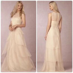 NWT Donna Morgan BHLDN Almond Tulle Tiered Gown Long Maxi Dress Cream Formal 4
